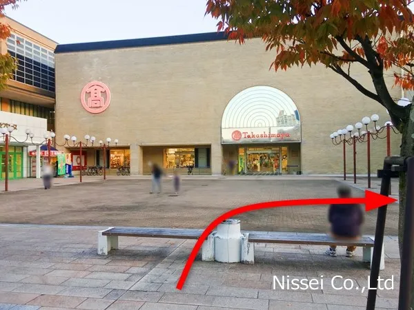 正面入口～洛西タカシマヤ従業員通用口（従業員入口）までの経路画像1［日星株式会社］